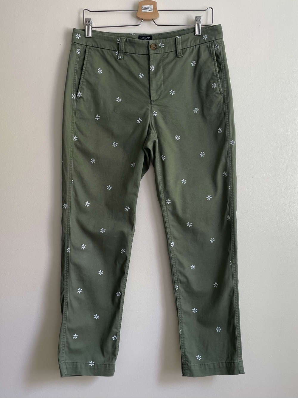 J.Crew High Rise Girlfriend Chino Daisy Print Pants Olive Green Size 6
